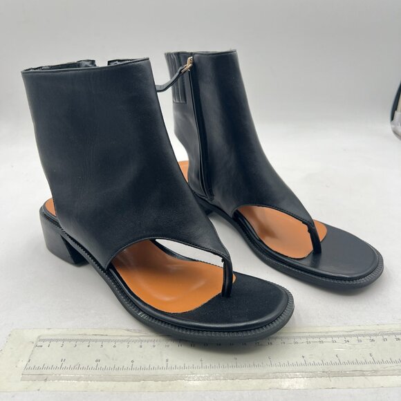 Wo Wagas Black Ankle Boots Chunky Low Heels Flip Flop Open Toe Side Zip Sandals - Picture 4 of 8